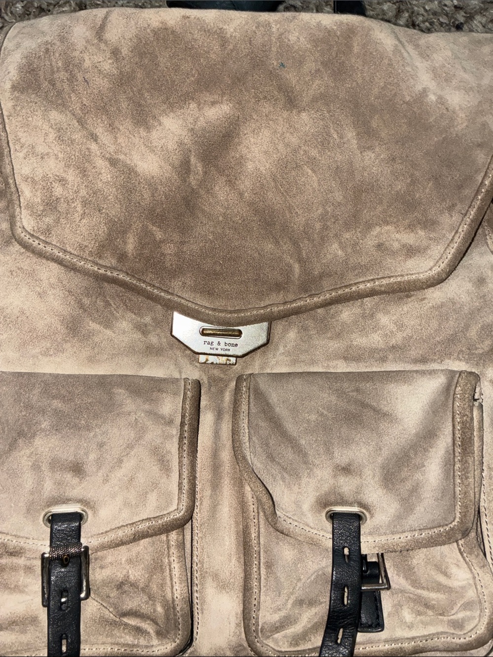 rag & bone Taupe Suede Backpack with Black Straps